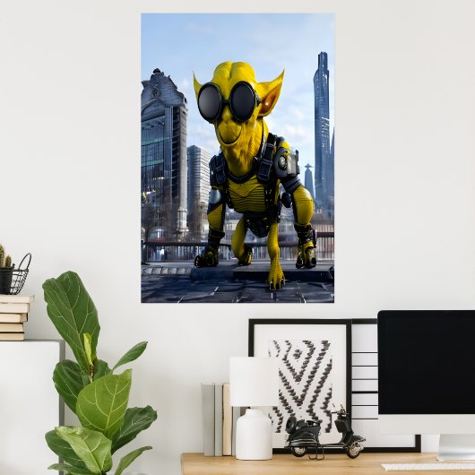 Gele cyberpunk alien beest | AI Art. Poster (Thuiskantoor)