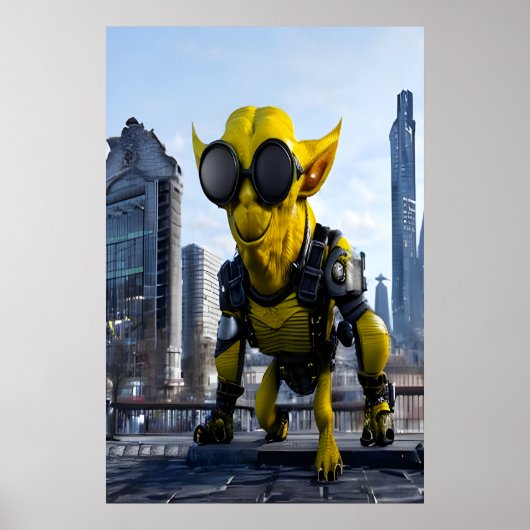 Gele cyberpunk alien beest | AI Art. Poster (Voorkant)
