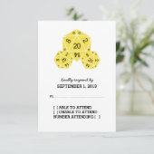 Gele D20-Kaart met respons op D20 RSVP Kaartje (Staand voorkant)