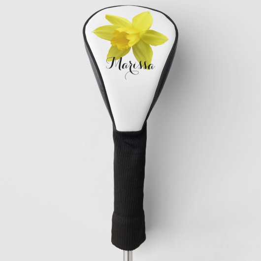 Gele Daffodil Aangepaste naam Witte Achtergrond Golfheadcover (Voorkant)