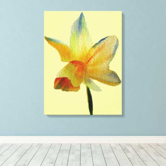 Gele Daffodil aquarel Lente bloem Art Canvas Afdruk (Insitu (Houten vloer))