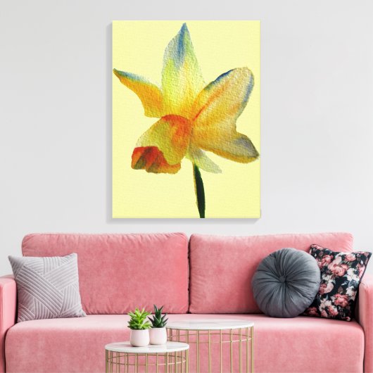Gele Daffodil aquarel Lente bloem Art Canvas Afdruk (Insitu (Woonkamer))