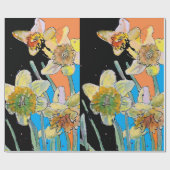 Gele Daffodil Blauwe Lente Waterverf Cadeaupapier (Vlak)