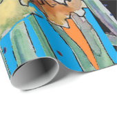 Gele Daffodil Blauwe Lente Waterverf Cadeaupapier (Rol Hoek)