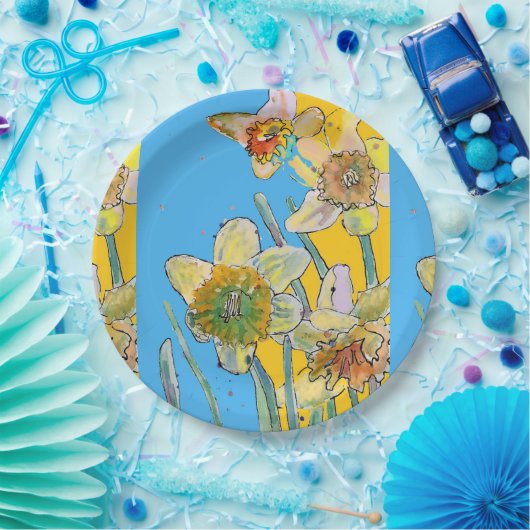 Gele Daffodil Bloem Schilderen Papier Partij Bord (Feest)