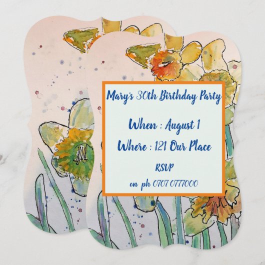 Gele Daffodil Bloemen 40ste Verjaardag Uitnodiging (Voorkant / Achterkant)