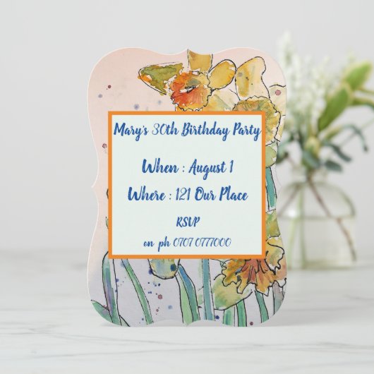 Gele Daffodil Bloemen 40ste Verjaardag Uitnodiging (Staand voorkant)