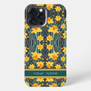 Gele Daffodil Bloemen Aangepaste Naam Patroon iPhone 13 Pro Max Hoesje