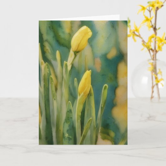 Gele Daffodil Bloemen in Bud Art Note Kaart (Gele Bloem)