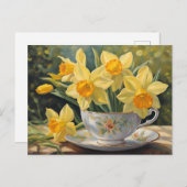 Gele Daffodil Bloemen in  Tea Cup Briefkaart (Voorkant / Achterkant)