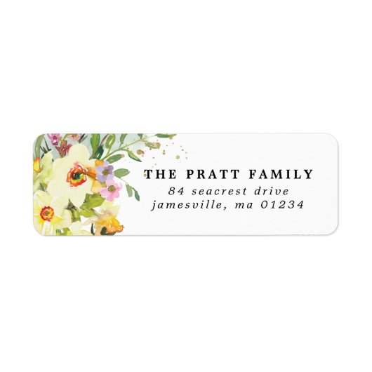 Gele Daffodil Bloemen retour adres Etiket (Voorkant)