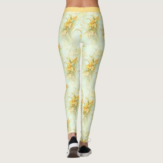  gele daffodil bloemenyoga leggings (Achterkant)
