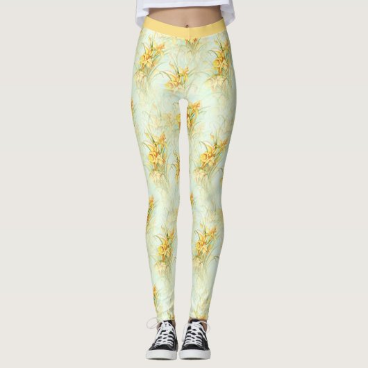  gele daffodil bloemenyoga leggings (Voorkant)