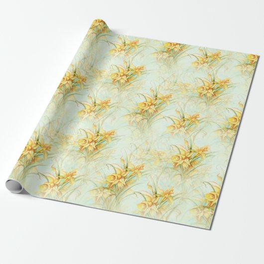 gele Daffodil Floral Flower Pattern Gift Cadeaupapier (Uitgerold)