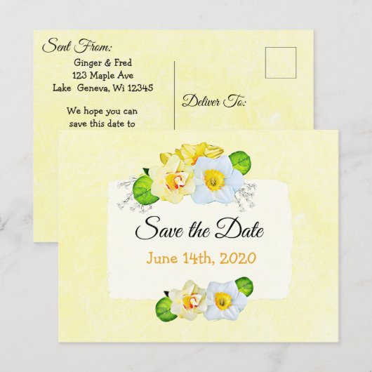 gele Daffodil Flowers Save the Date Briefkaart (Voorkant / Achterkant)