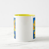 Gele daffodil narcesbloemen waterverf kunst tweekleurige koffiemok (Center)