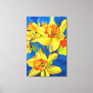 Gele Daffodil narcissen aquarel bloemkunst Canvas Afdruk