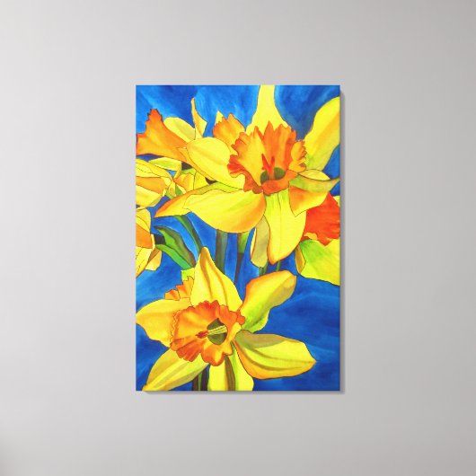 Gele Daffodil narcissen aquarel bloemkunst Canvas Afdruk (Voorkant)