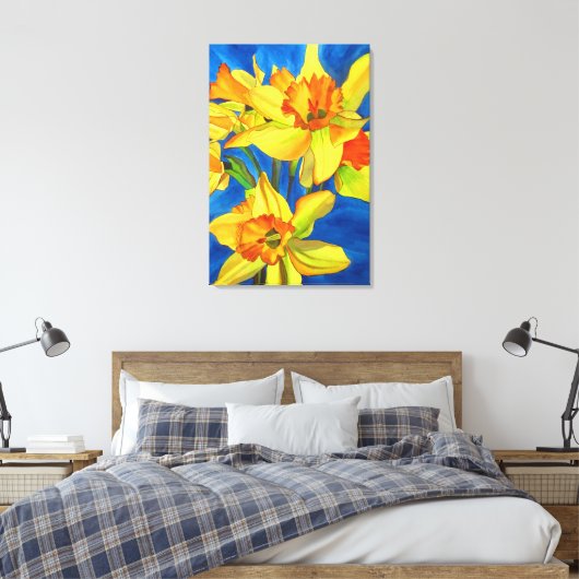 Gele Daffodil narcissen aquarel bloemkunst Canvas Afdruk (Insitu (Slaapkamer))