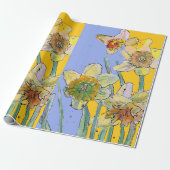 Gele Daffodil Paarse Lente Bloemen Waterverf Cadeaupapier (Uitgerold)