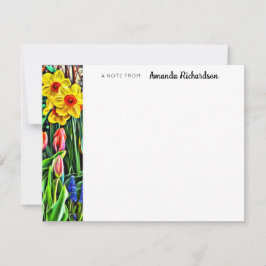 Gele Daffodil Roze Tulp Flat Note Card Notitiekaartje