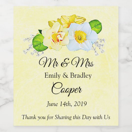 Gele Daffodil Spring of Summer Wedding Wijn Etiket (Enkel label)