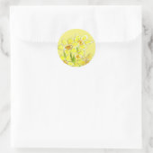 Gele Daffodil Tekening Waterverf Lente Bloemen Ronde Sticker (Tas)
