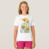 Gele Daffodil waterverf art Girls T Shirt (Voorkant volledig)