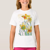 Gele Daffodil waterverf art Girls T Shirt (Voorkant)