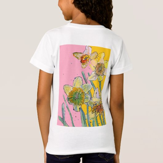 Gele Daffodil waterverf art Girls T Shirt (Achterkant)