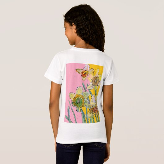 Gele Daffodil waterverf art Girls T Shirt (Achterkant volledig)