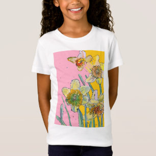 Gele Daffodil waterverf art Girls T Shirt