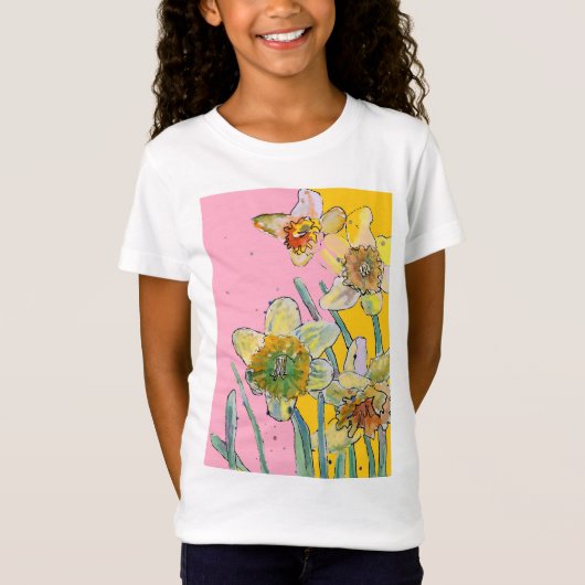 Gele Daffodil waterverf art Girls T Shirt (Voorkant)