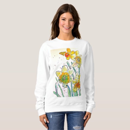 Gele Daffodil waterverf art Girls T Shirt (Voorkant volledig)