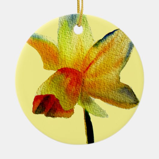 Gele Daffodil waterverf art Spring Flower Keramisch Ornament (Voorkant)