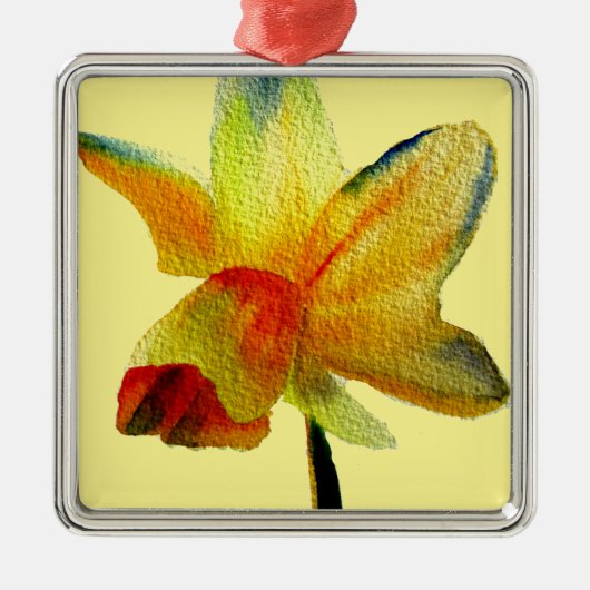 Gele Daffodil waterverf art Spring Flower Metalen Ornament (Voorkant)