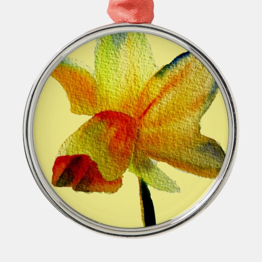 Gele Daffodil waterverf art Spring Flower Metalen Ornament (Voorkant)