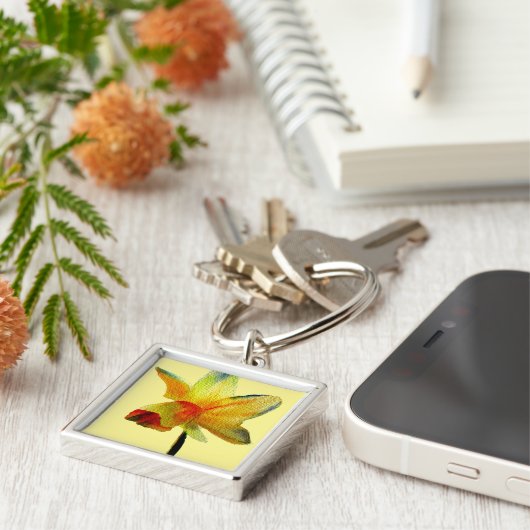 Gele Daffodil waterverf art Spring Flower Sleutelhanger (Zijkant)