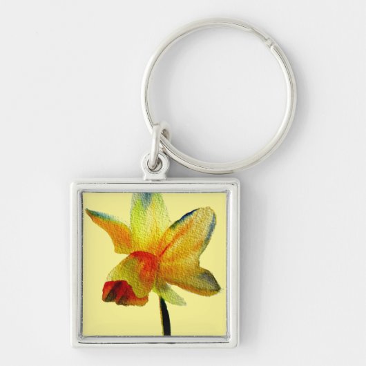 Gele Daffodil waterverf art Spring Flower Sleutelhanger (Voorkant)