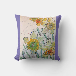 Gele Daffodil Waterverf Bloedflorale kussen