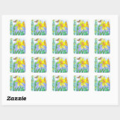 Gele Daffodil Waterverf Bloemvlinder Vierkante Sticker (Vel)