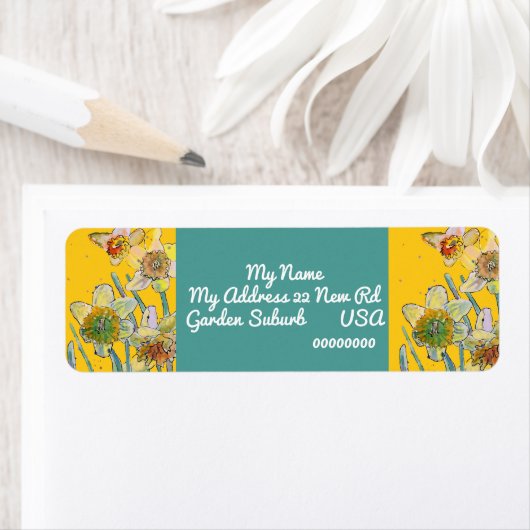 Gele Daffodil Waterverf Return Address Labels (Insitu)