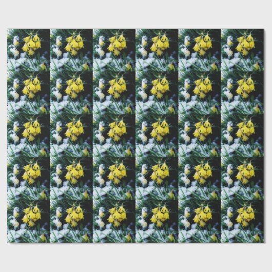 Gele Daffodils bloemen in de sneeuw Cadeaupapier (Vlak)