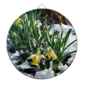 Gele Daffodils bloemen in de sneeuw Dartbord (Voorkant)