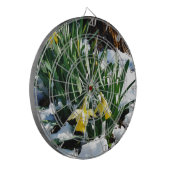 Gele Daffodils bloemen in de sneeuw Dartbord (Voorkant Links)