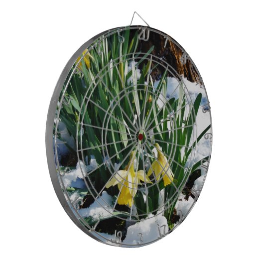 Gele Daffodils bloemen in de sneeuw Dartbord (Voorkant Links)