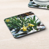 Gele Daffodils bloemen in de sneeuw Drankjes Onderzetter (Linkerzijde)