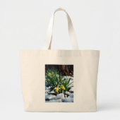 Gele Daffodils bloemen in de sneeuw Grote Tote Bag (Voorkant)