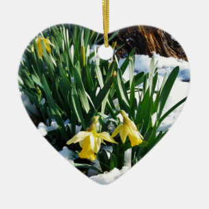 Gele Daffodils bloemen in de sneeuw Keramisch Ornament