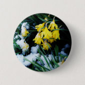 Gele Daffodils bloemen in de sneeuw Ronde Button 5,7 Cm (Voorkant)